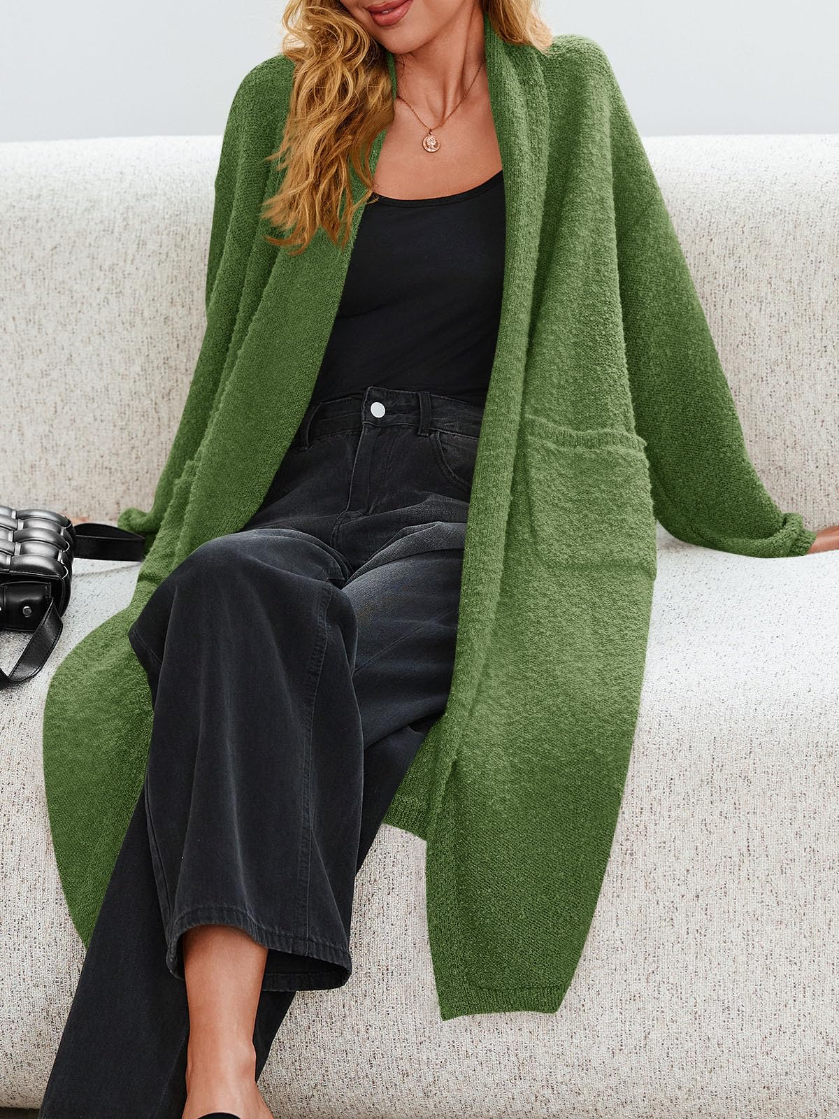 Foto 4 pulgar | Jersey Tipo Cárdigan Saodimallsu Para Mujer, Grueso Y Borroso, Con Solapa, Verde - Venta Internacional.