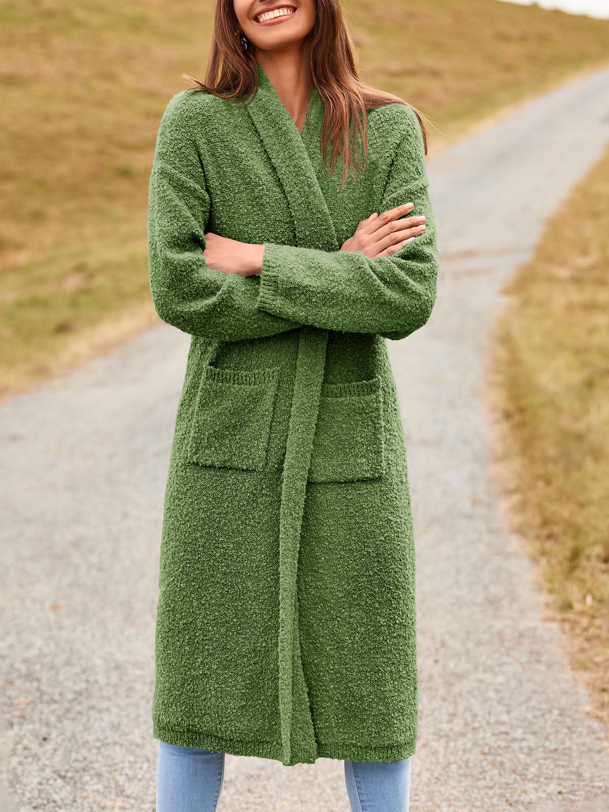 Foto 4 | Jersey Tipo Cárdigan Saodimallsu Para Mujer, Grueso Y Borroso, Con Solapa, Verde - Venta Internacional.