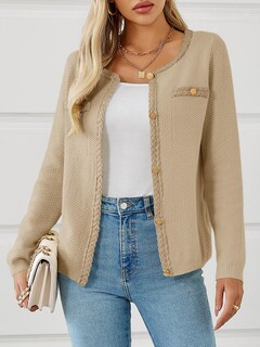Foto 2 | Jersey Tipo Cárdigan Saodimallsu Para Mujer, Tejido Trenzado, Color Beige - Venta Internacional.