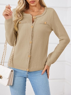 Foto 3 | Jersey Tipo Cárdigan Saodimallsu Para Mujer, Tejido Trenzado, Color Beige - Venta Internacional.