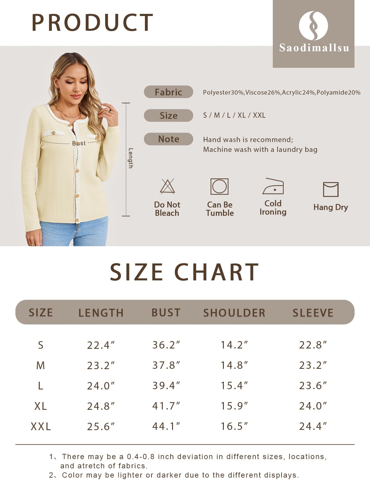 Foto 7 pulgar | Jersey Tipo Cárdigan Saodimallsu Para Mujer, Tejido Trenzado, Color Beige - Venta Internacional.