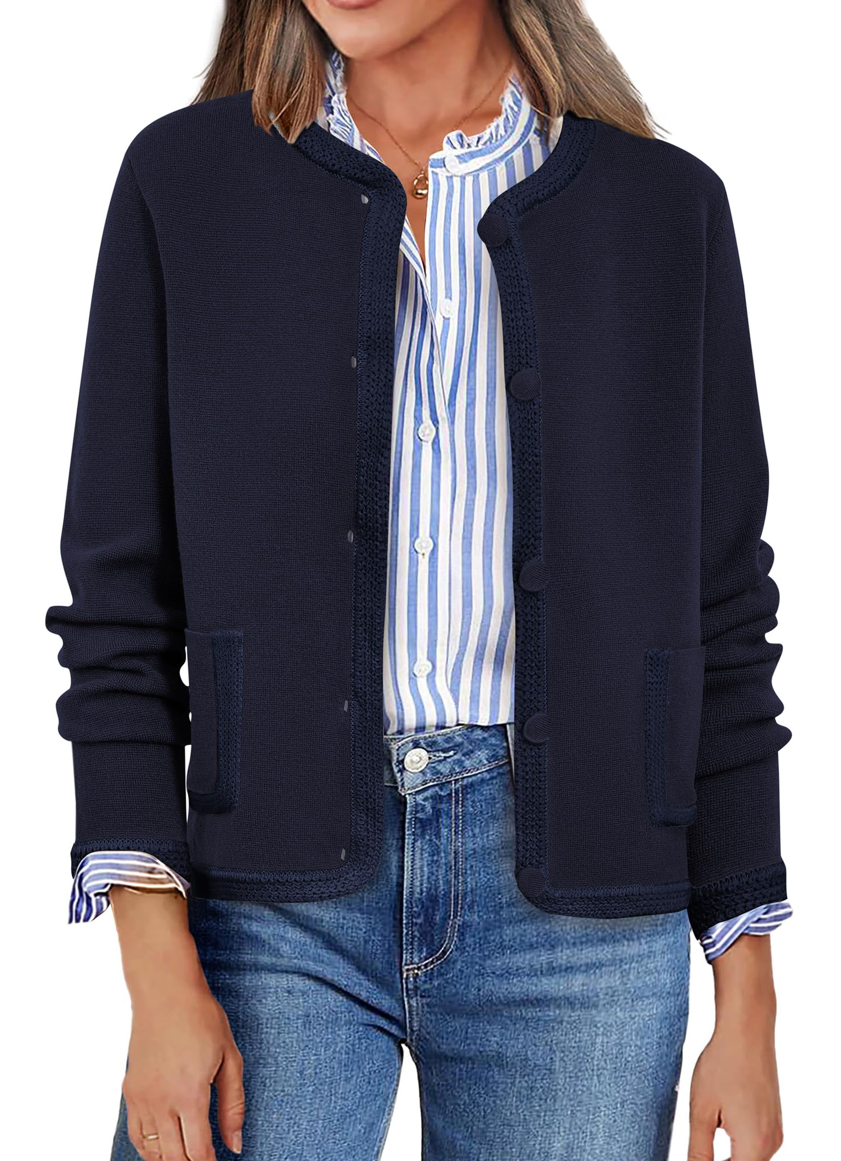 Cárdigan Prettygarden Para Mujer, Con Botones, Color Azul Marino - Venta Internacional.