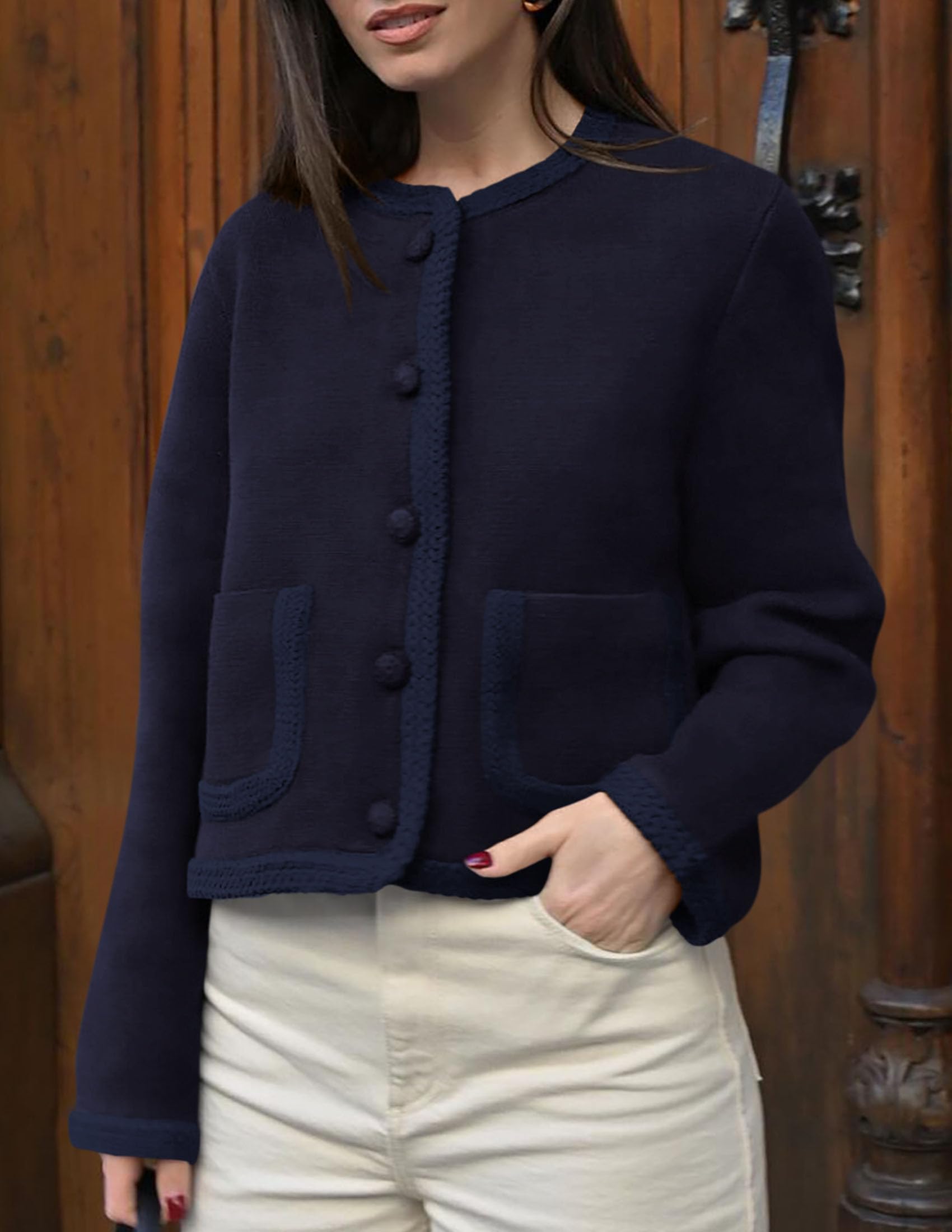 Foto 7 | Cárdigan Prettygarden Para Mujer, Con Botones, Color Azul Marino - Venta Internacional.