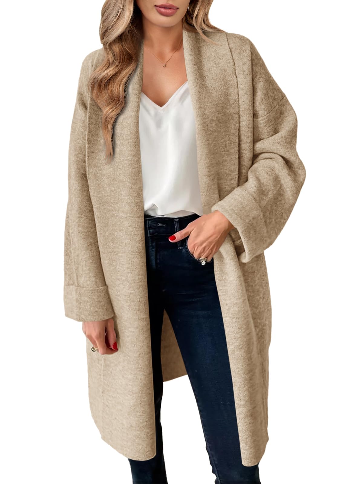 Jersey Tipo Cárdigan Saodimallsu De Punto Grueso Para Mujer, Color Caqui - Venta Internacional.