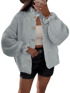 Foto 1 | Chaqueta De Punto Con Volantes Saodimallsu, Poliéster, Sobredimensionada, Gris - Venta Internacional.