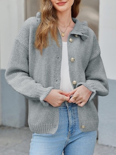 Foto 2 | Chaqueta De Punto Con Volantes Saodimallsu, Poliéster, Sobredimensionada, Gris - Venta Internacional.