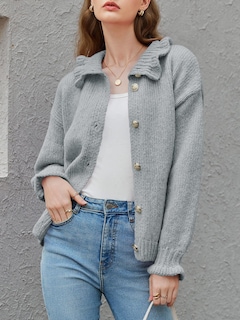 Foto 3 | Chaqueta De Punto Con Volantes Saodimallsu, Poliéster, Sobredimensionada, Gris - Venta Internacional.