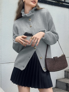 Foto 4 | Chaqueta De Punto Con Volantes Saodimallsu, Poliéster, Sobredimensionada, Gris - Venta Internacional.