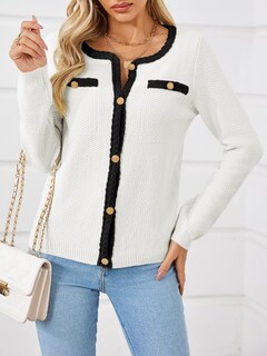 Foto 3 | Jersey Tipo Cárdigan Saodimallsu Con Botones, Punto Trenzado, Blanco - Venta Internacional.