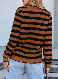 Foto 2 | Suéter Tipo Cárdigan Con Tacto Lateral A Rayas En La Parte Delantera, Marrón, Para Mujer - Venta Internacional.