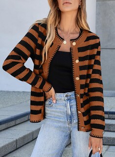 Foto 3 | Suéter Tipo Cárdigan Con Tacto Lateral A Rayas En La Parte Delantera, Marrón, Para Mujer - Venta Internacional.