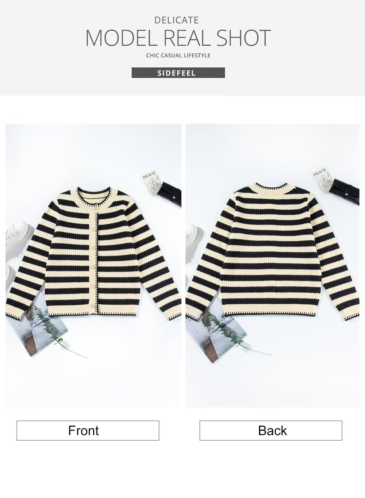 Foto 6 | Suéter Tipo Cárdigan Con Tacto Lateral A Rayas En La Parte Delantera, Marrón, Para Mujer - Venta Internacional.