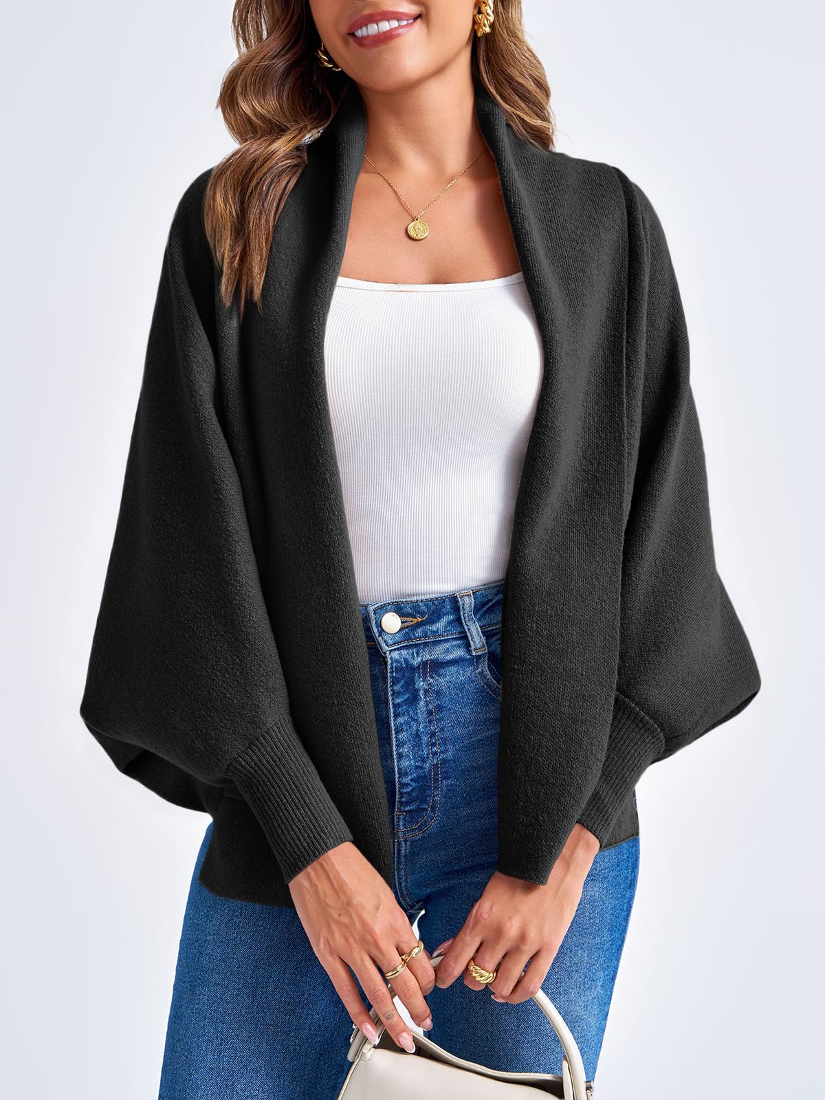 Foto 5 pulgar | Jersey Tipo Cárdigan Saodimallsu Con La Parte Delantera Abierta Batwing Para Mujer - Venta Internacional.