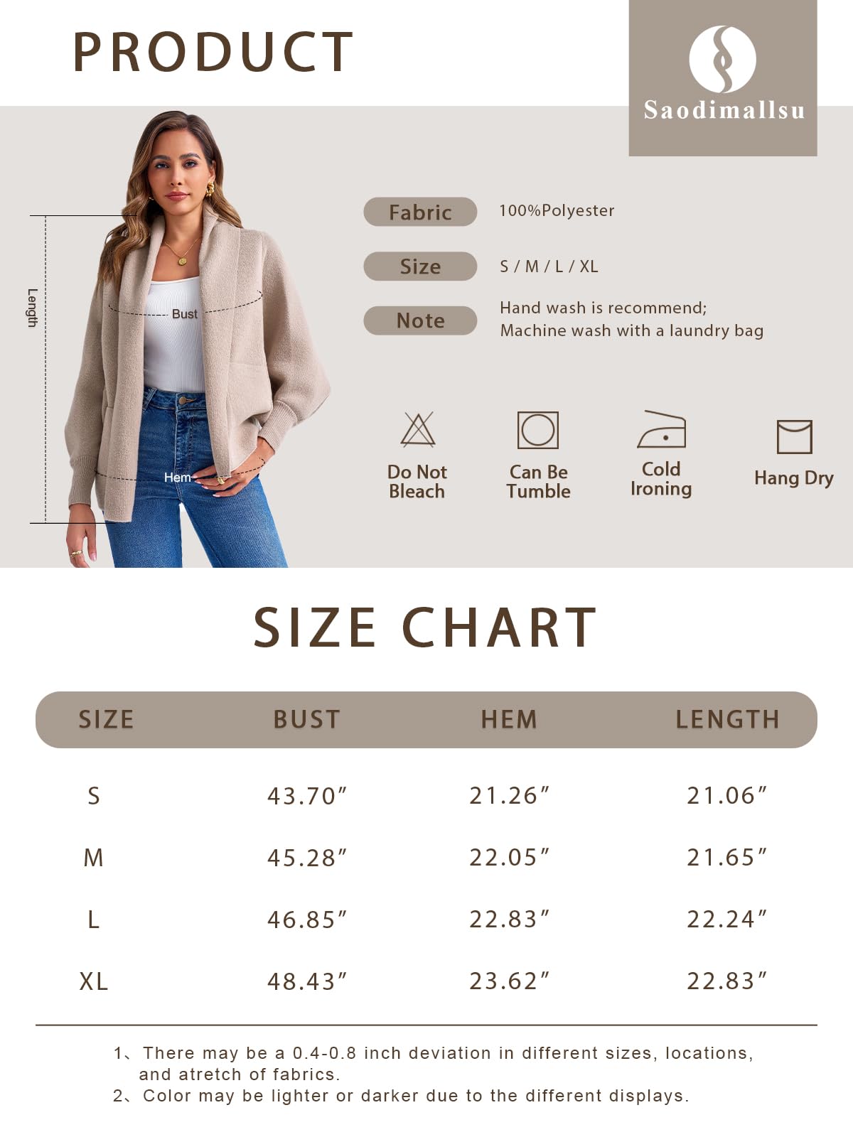Foto 7 pulgar | Jersey Tipo Cárdigan Saodimallsu Con La Parte Delantera Abierta Batwing Para Mujer - Venta Internacional.