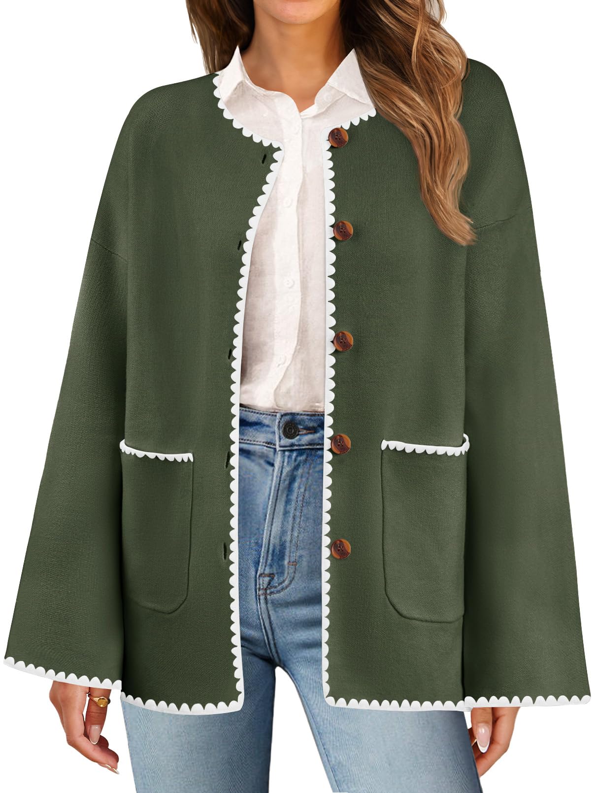 Foto 1 | Jersey Tipo Cárdigan Merokeety Para Mujer, Talla Extragrande, Color Verde Militar, Xl - Venta Internacional.