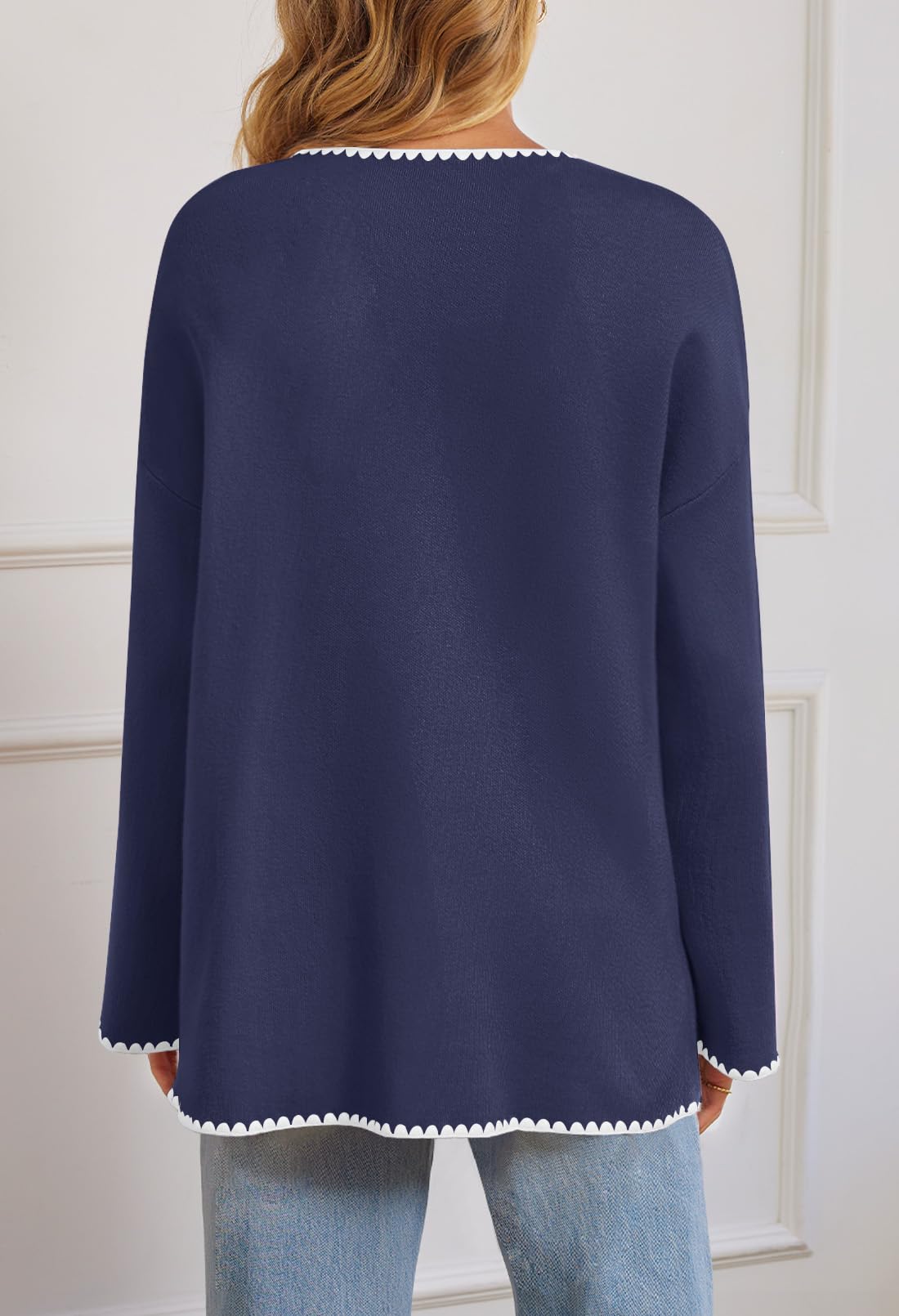 Foto 3 | Jersey Tipo Cárdigan Merokeety Para Mujer, Talla Grande, Azul Marino, Talla M - Venta Internacional.