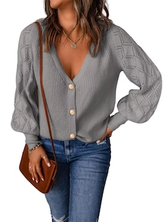 Foto 1 | Jersey Tipo Cárdigan Para Mujer, Elegante, De Punto, Cuello En V, Con Botones, Color Gris Xxl - Venta Internacional.