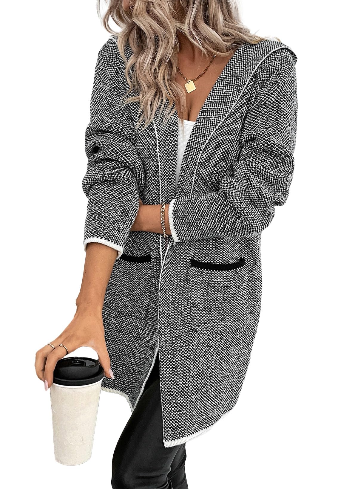 Jersey Tipo Cárdigan Sidefeel 2024 Para Mujer, Parte Delantera Abierta, Gris - Venta Internacional.
