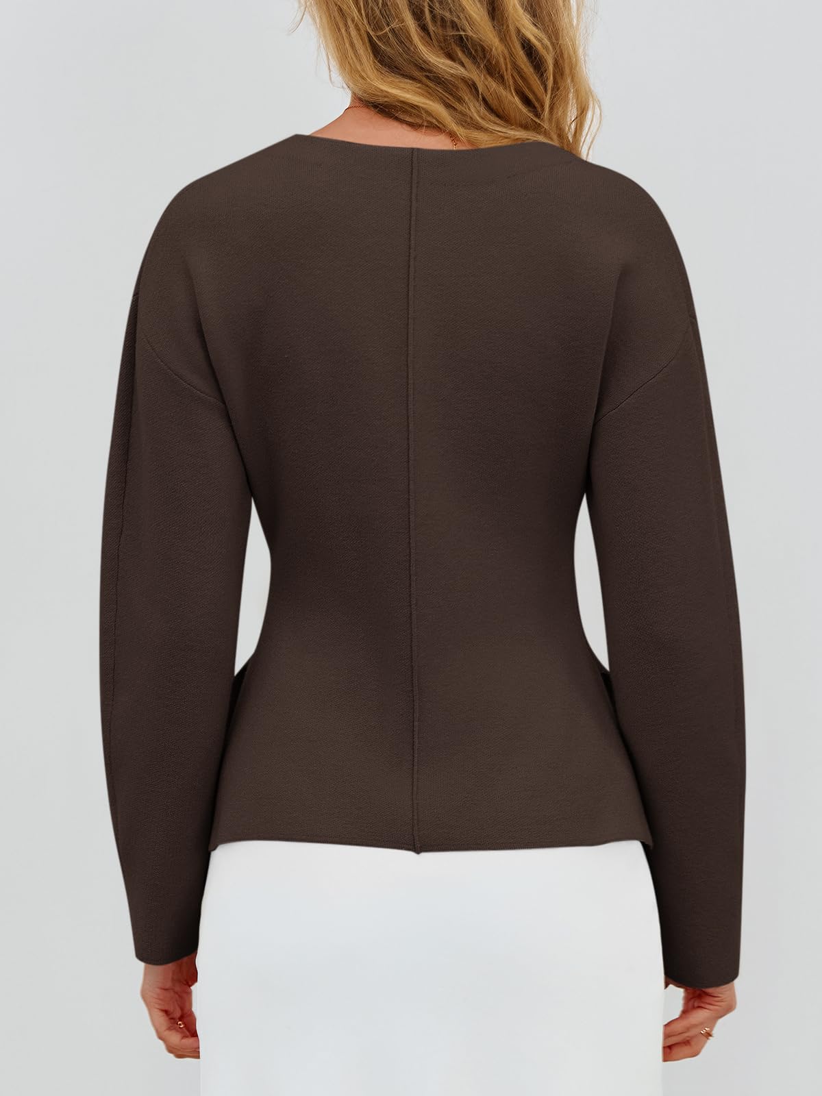 Foto 7 pulgar | Jersey Tipo Cárdigan Saodimallsu Con Cuello En V, Punto Peplum, Color Café, Para Mujer - Venta Internacional.