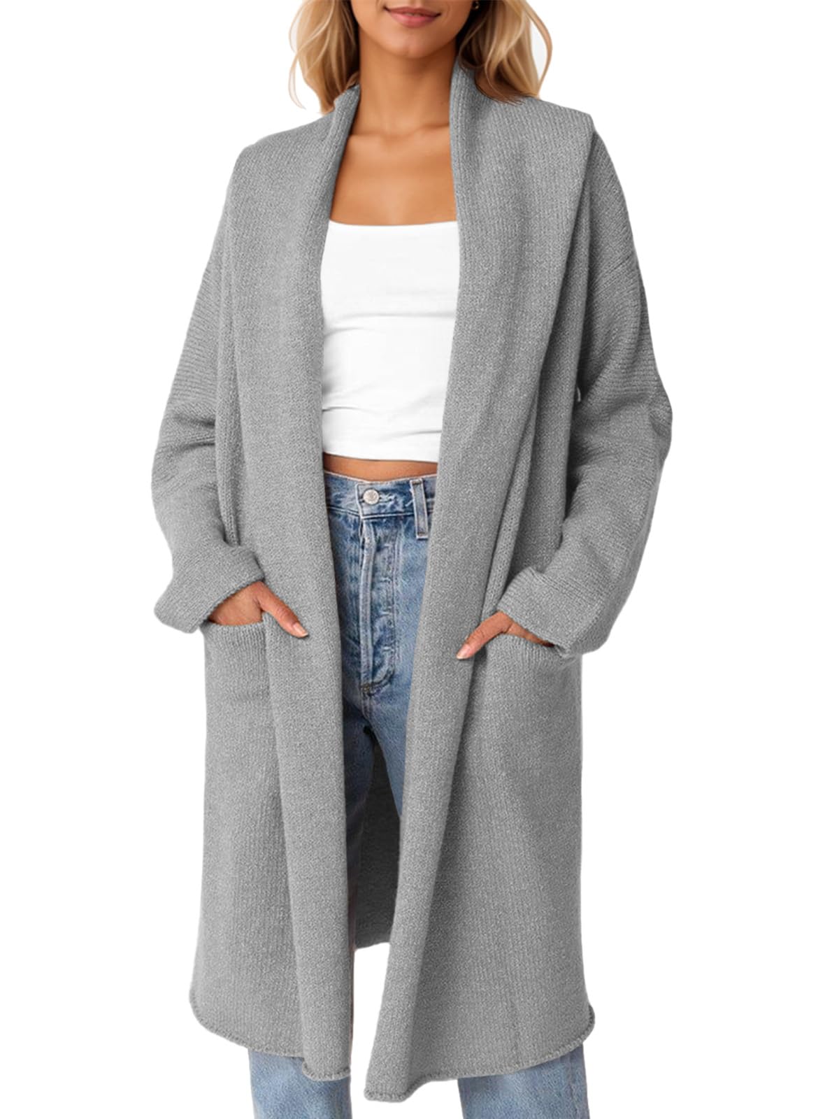 Chaqueta Saodimallsu Para Mujer, Extragrande, Con Capucha Larga, Gris - Venta Internacional.