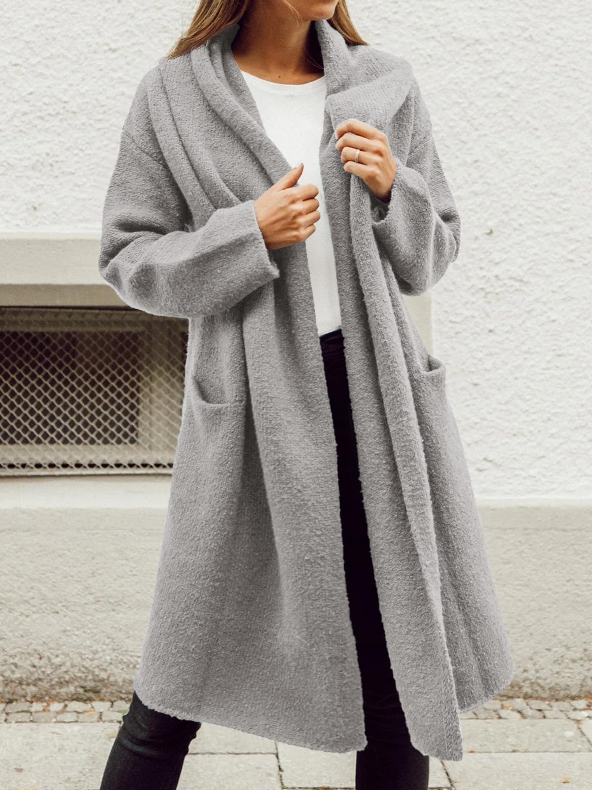 Foto 3 pulgar | Chaqueta Saodimallsu Para Mujer, Extragrande, Con Capucha Larga, Gris - Venta Internacional.