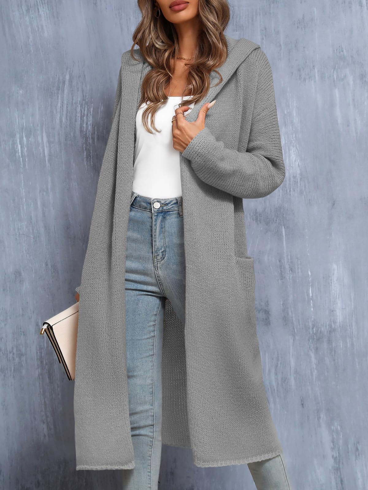 Foto 4 pulgar | Chaqueta Saodimallsu Para Mujer, Extragrande, Con Capucha Larga, Gris - Venta Internacional.