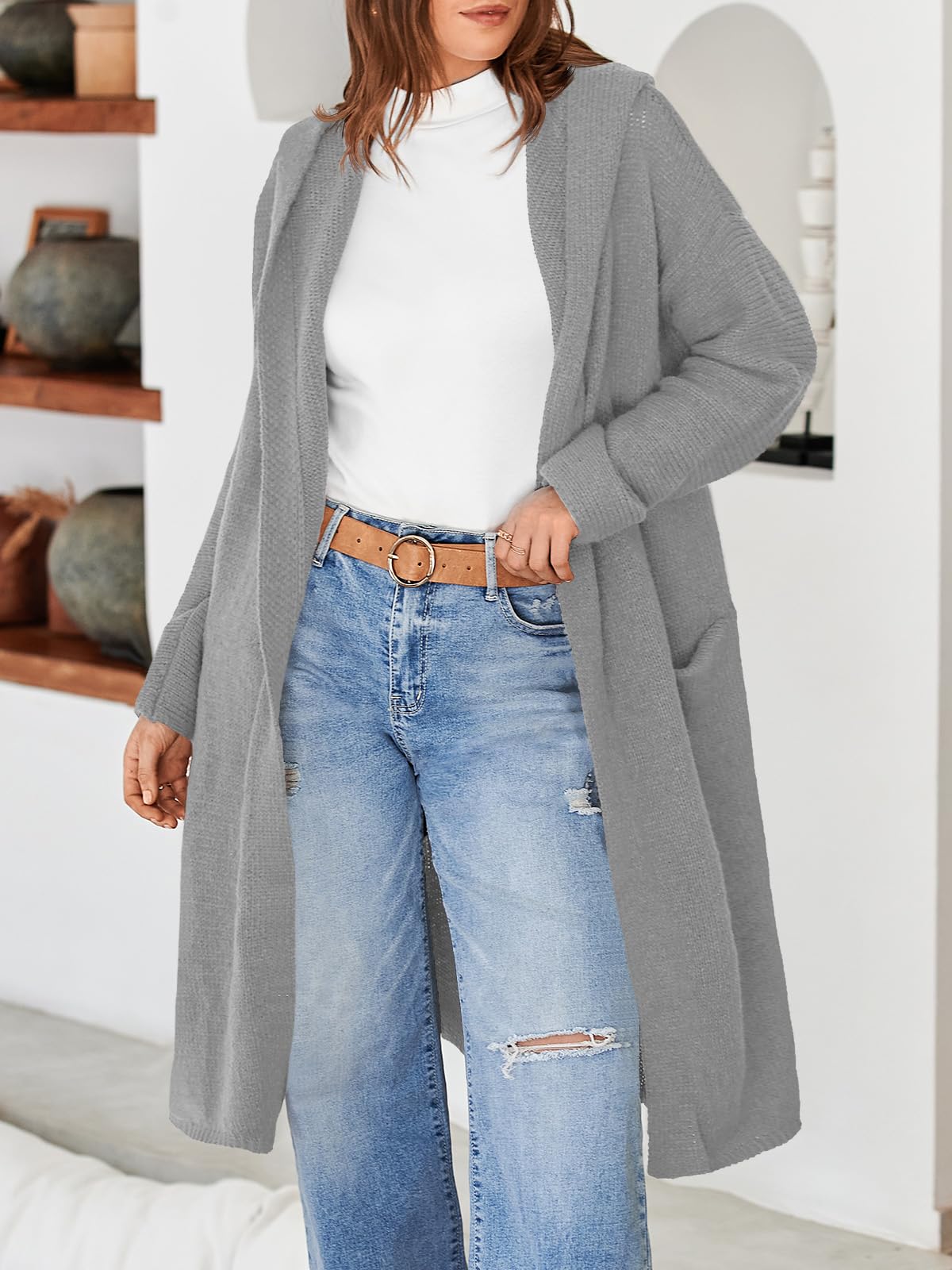 Foto 6 pulgar | Chaqueta Saodimallsu Para Mujer, Extragrande, Con Capucha Larga, Gris - Venta Internacional.