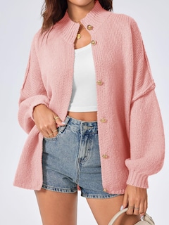 Foto 2 | Jersey Tipo Cárdigan Saodimallsu, De Punto Grueso, De Gran Tamaño, Rosa, Para Mujer - Venta Internacional.