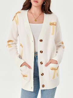 Foto 3 | Jersey Tipo Cárdigan Saodimallsu Para Mujer, Cuello En V, Estampado De Lazo, Holgado - Venta Internacional.