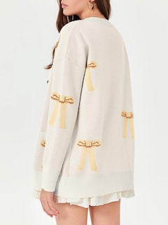 Foto 5 | Jersey Tipo Cárdigan Saodimallsu Para Mujer, Cuello En V, Estampado De Lazo, Holgado - Venta Internacional.