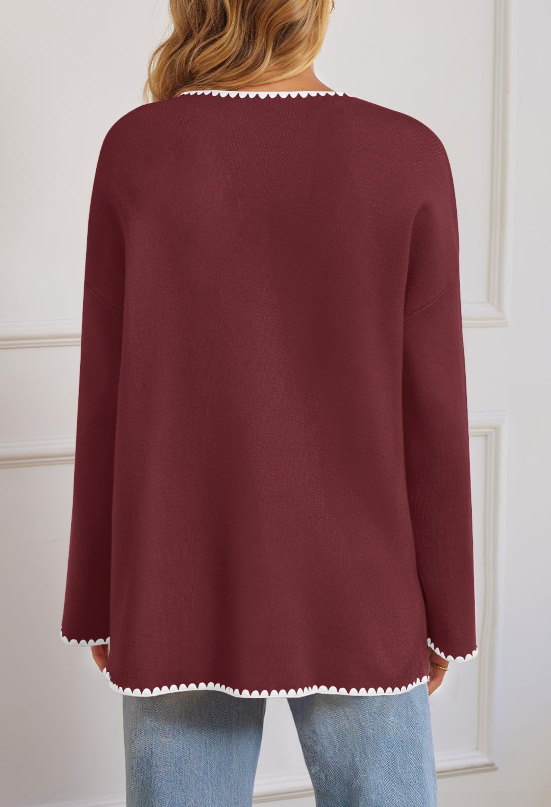 Foto 4 pulgar | Jersey Tipo Cárdigan Merokeety Para Mujer, De Gran Tamaño, Color Rojo Vino, Talla Pequeña - Venta Internacional.