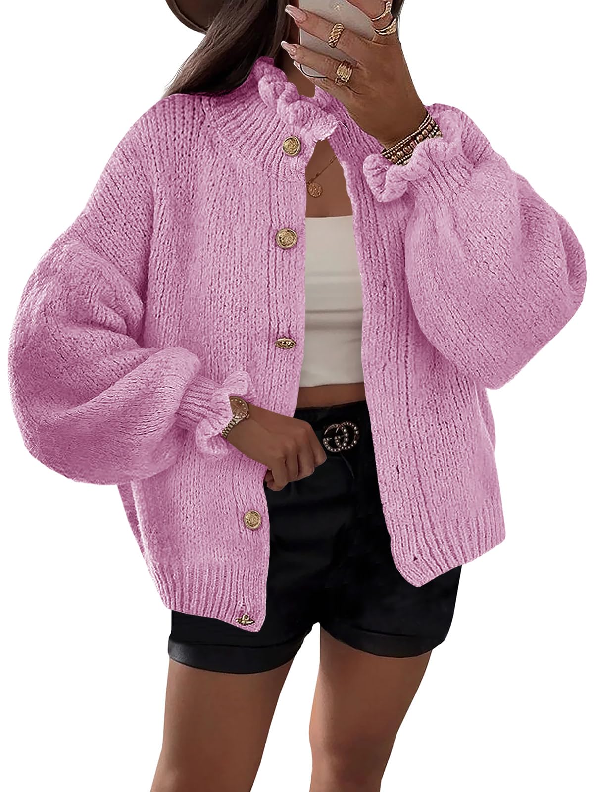 Foto 2 pulgar | Chaqueta Saodimallsu Ruffle Para Mujer Poliéster Rosa - Venta Internacional.