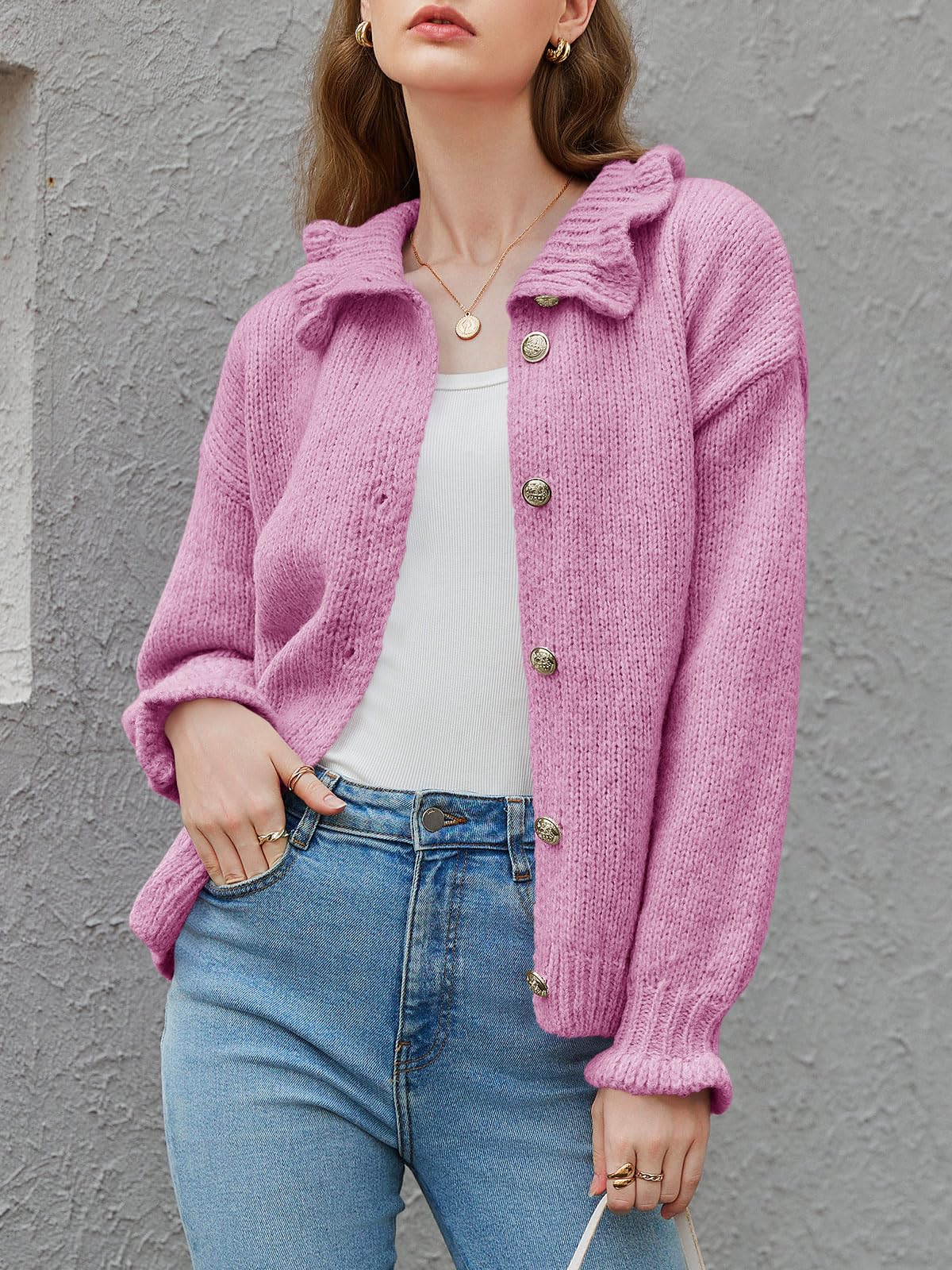 Foto 4 pulgar | Chaqueta Saodimallsu Ruffle Para Mujer Poliéster Rosa - Venta Internacional.