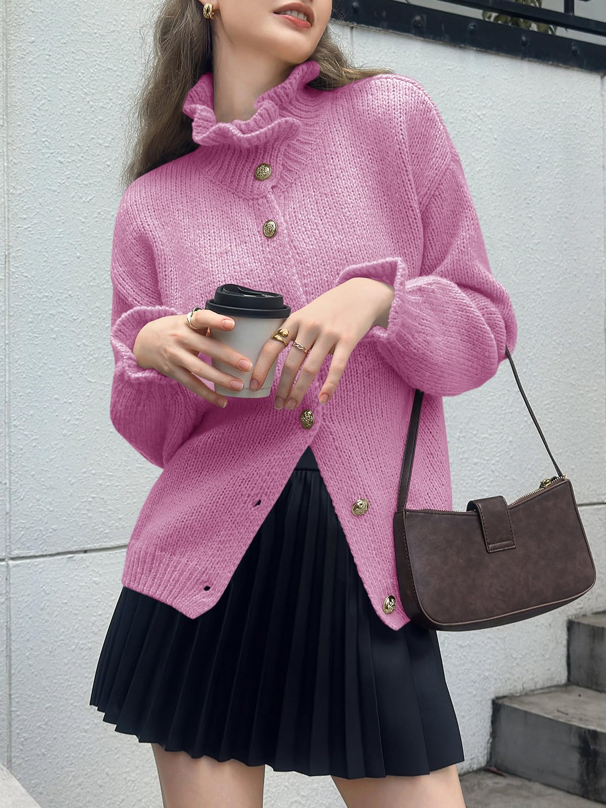 Foto 5 pulgar | Chaqueta Saodimallsu Ruffle Para Mujer Poliéster Rosa - Venta Internacional.