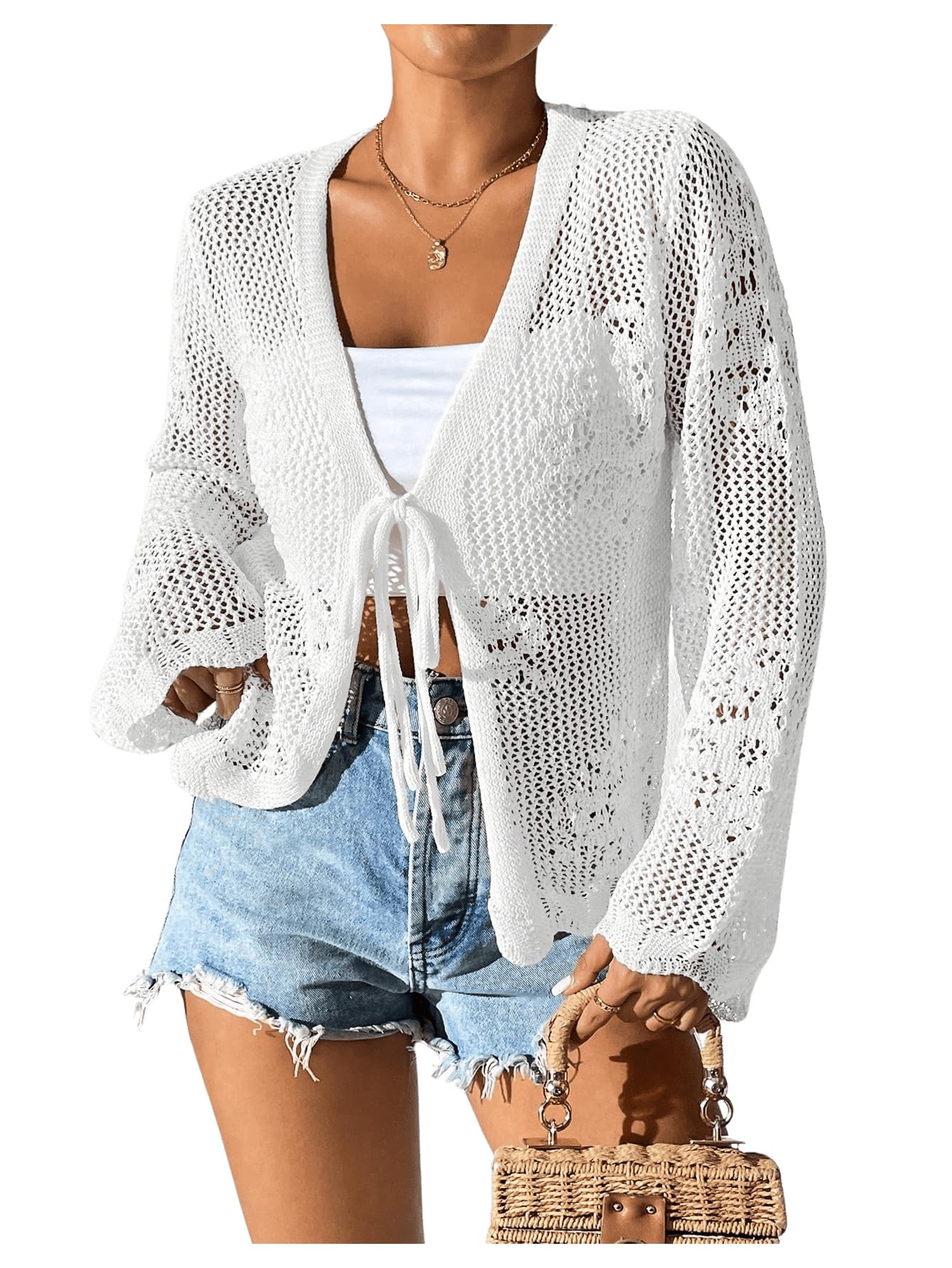 Foto 2 pulgar | Jersey Tipo Cárdigan Con Estampado De Flores Y Lazo En La Parte Delantera, Color Blanco, Para Mujer - Venta Internaci