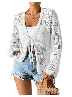 Foto 1 | Jersey Tipo Cárdigan Con Estampado De Flores Y Lazo En La Parte Delantera, Color Blanco, Para Mujer - Venta Internaci