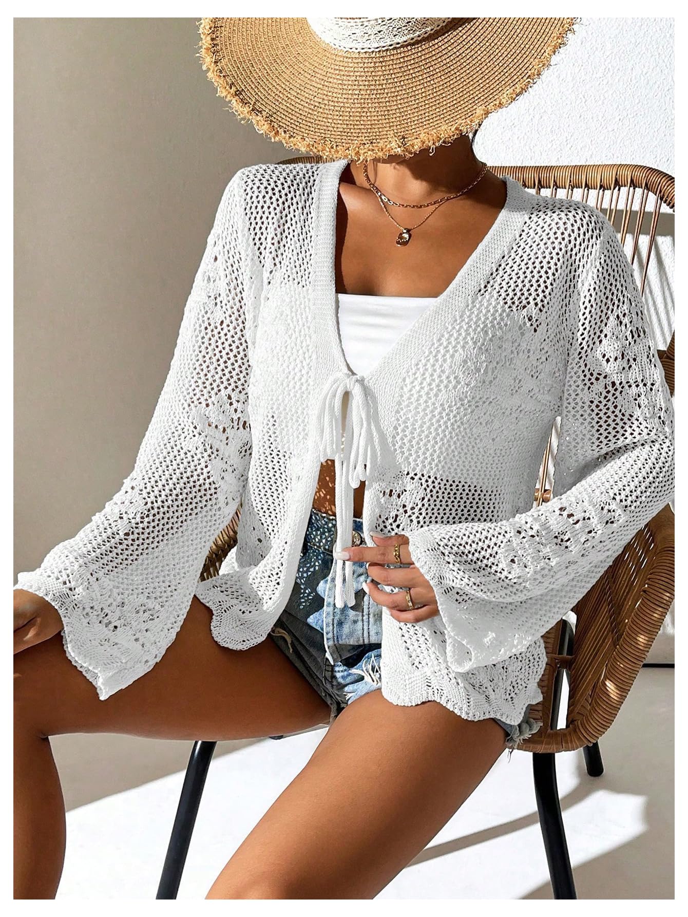 Foto 4 | Jersey Tipo Cárdigan Con Estampado De Flores Y Lazo En La Parte Delantera, Color Blanco, Para Mujer - Venta Internaci