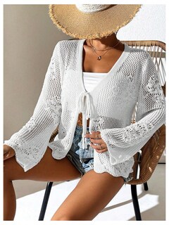 Foto 4 | Jersey Tipo Cárdigan Con Estampado De Flores Y Lazo En La Parte Delantera, Color Blanco, Para Mujer - Venta Internaci