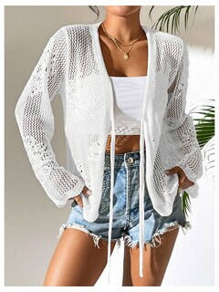 Foto 6 | Jersey Tipo Cárdigan Con Estampado De Flores Y Lazo En La Parte Delantera, Color Blanco, Para Mujer - Venta Internaci