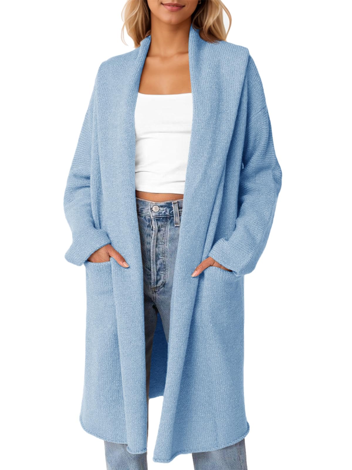 Cárdigan Saodimallsu Para Mujer, De Gran Tamaño, Con Capucha Larga, Azul Cielo - Venta Internacional.