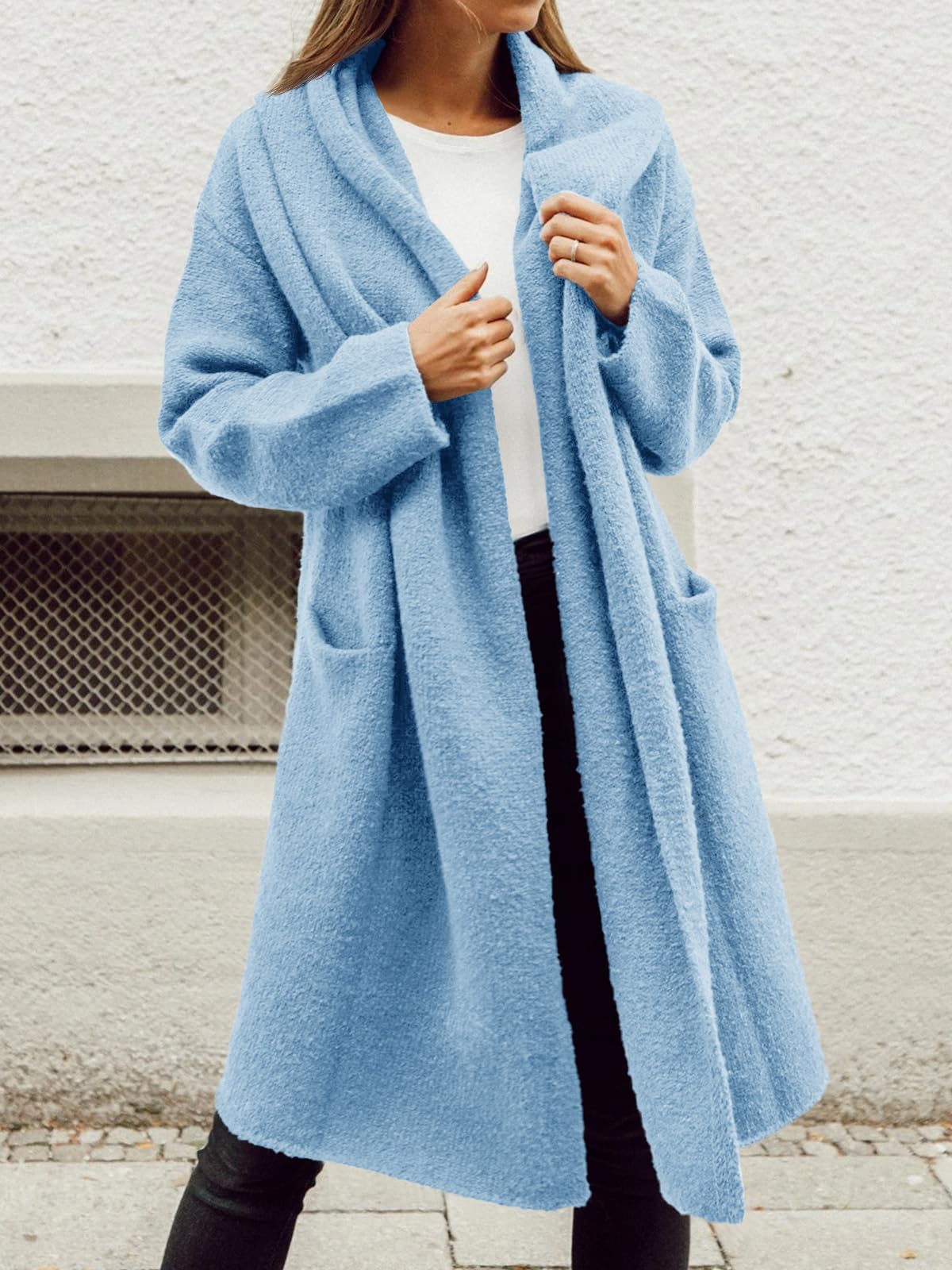 Foto 3 pulgar | Cárdigan Saodimallsu Para Mujer, De Gran Tamaño, Con Capucha Larga, Azul Cielo - Venta Internacional.