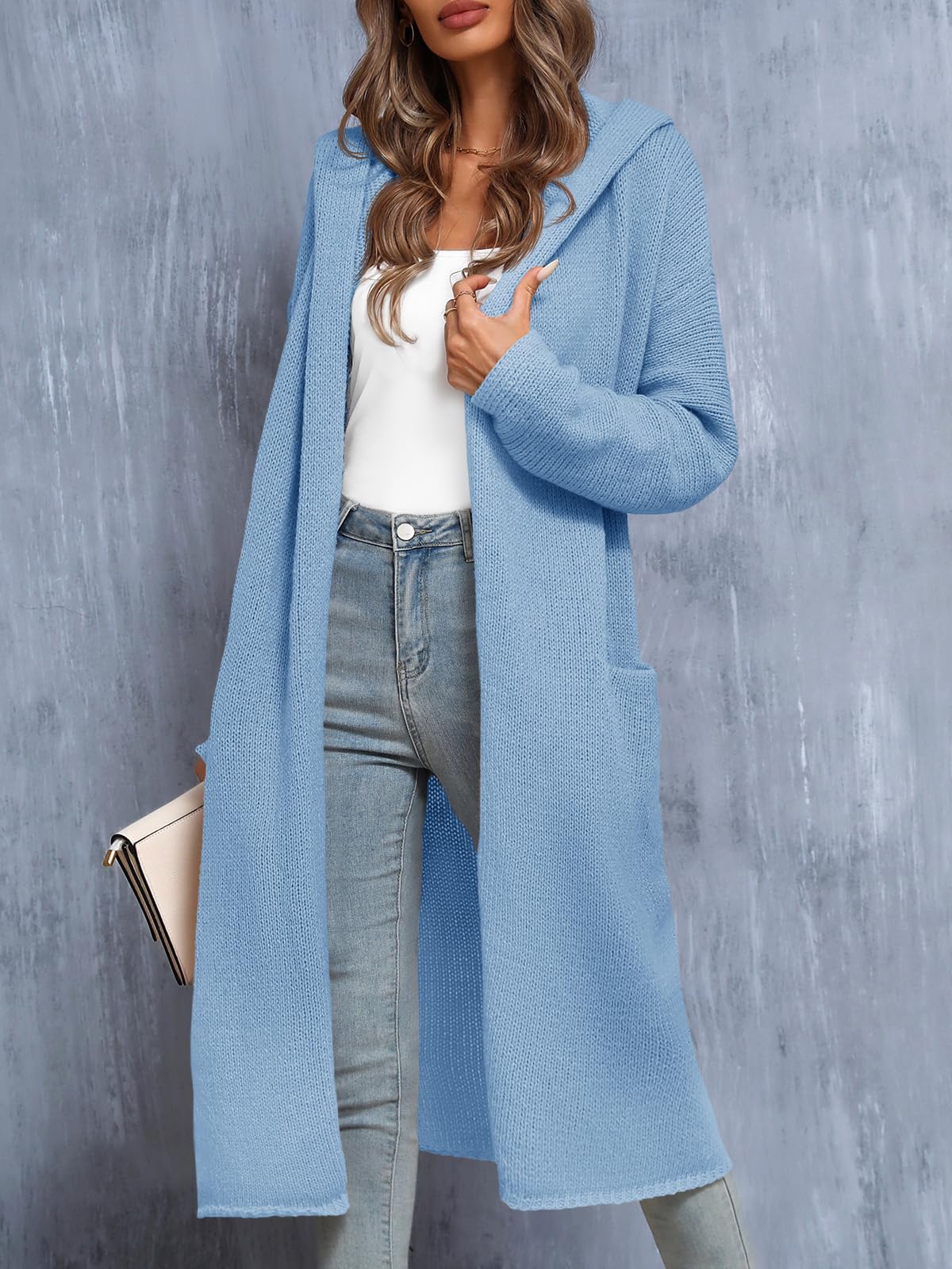 Foto 4 pulgar | Cárdigan Saodimallsu Para Mujer, De Gran Tamaño, Con Capucha Larga, Azul Cielo - Venta Internacional.