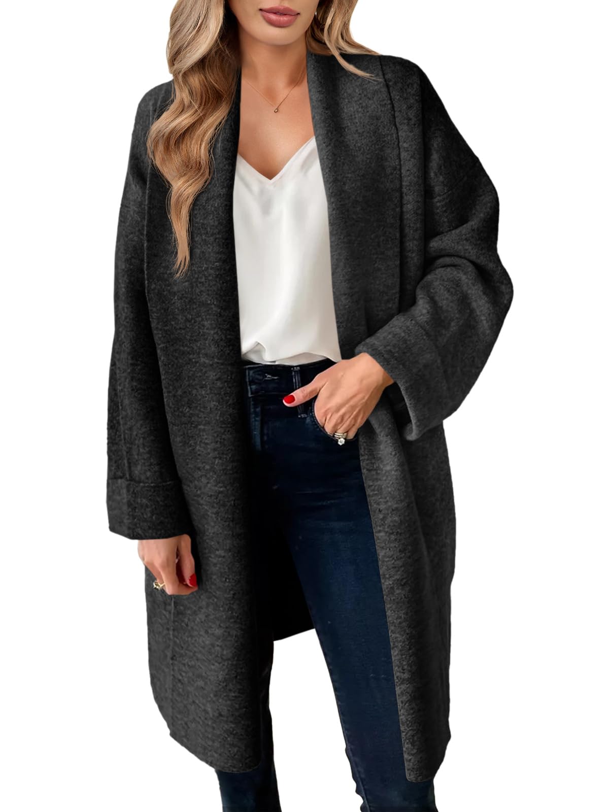 Jersey Tipo Cárdigan Saodimallsu De Punto Grueso Para Mujer, Color Negro - Venta Internacional.