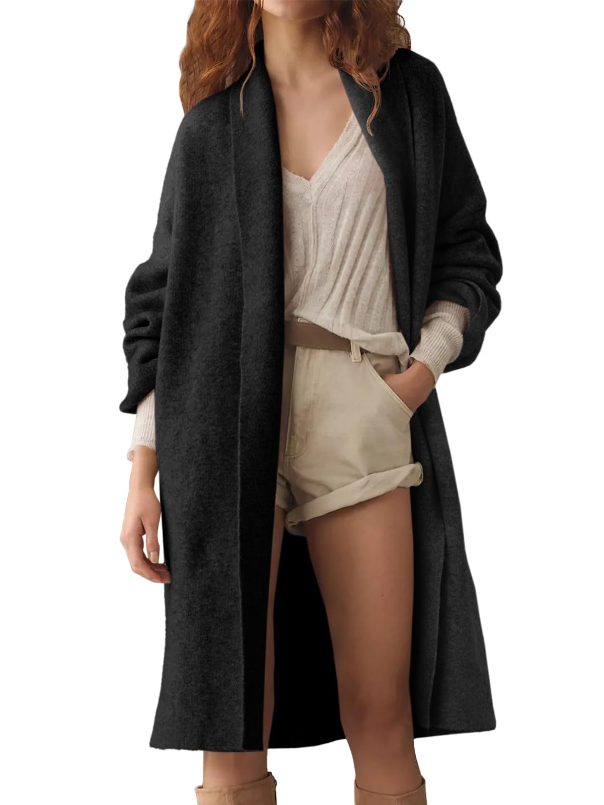 Foto 2 | Jersey Tipo Cárdigan Saodimallsu De Punto Grueso Para Mujer, Color Negro - Venta Internacional.
