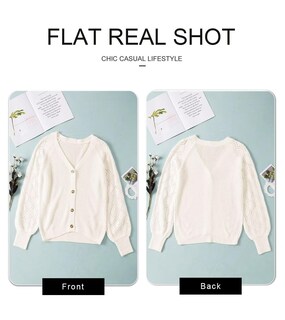 Foto 5 | Jersey Tipo Cárdigan, Elegante, Cuello En V, Linterna De Manga Larga, Blanco - Venta Internacional.
