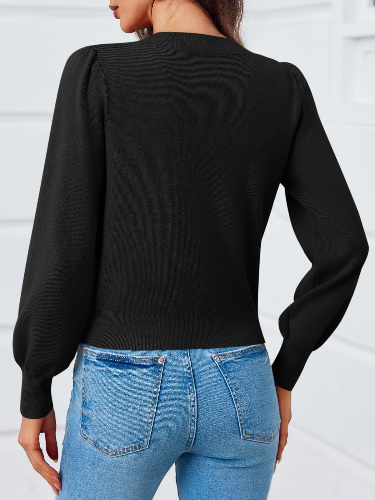 Foto 5 | Jersey Tipo Cárdigan Saodimallsu Puff, Manga Larga, Cuello En V, Negro - Venta Internacional.