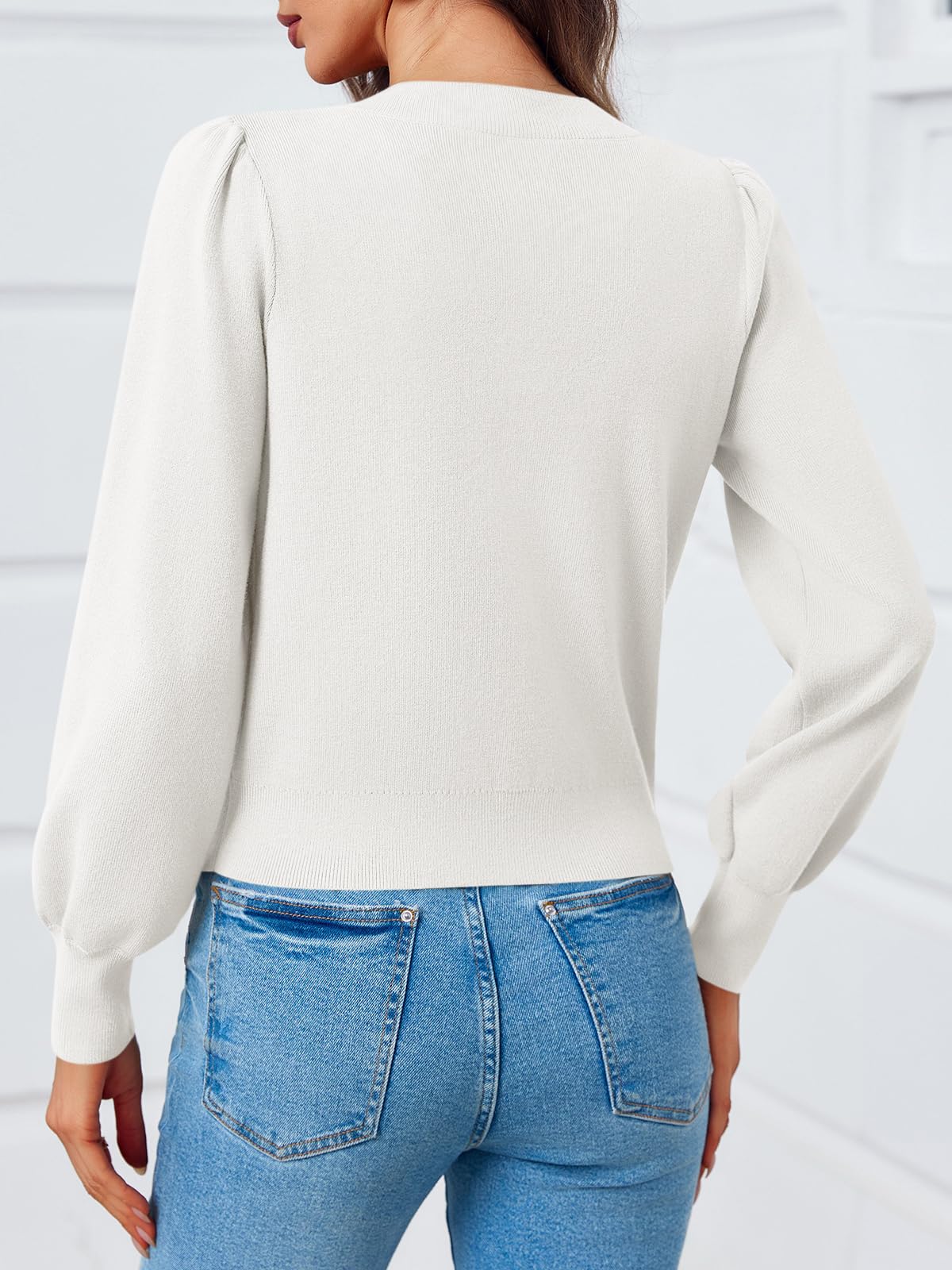 Foto 5 | Jersey Tipo Cárdigan Saodimallsu Puff, Manga Larga, Cuello En V, Blanco - Venta Internacional.