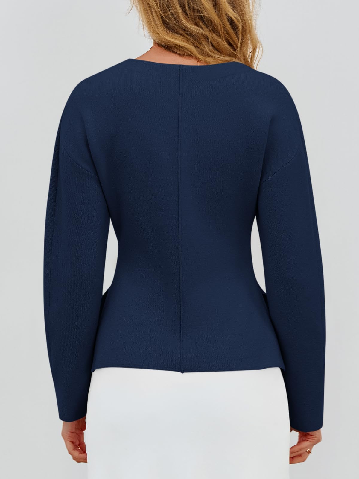 Foto 7 pulgar | Jersey Tipo Cárdigan Saodimallsu Con Cuello En V, Color Peplum, Azul Marino, Para Mujer - Venta Internacional.