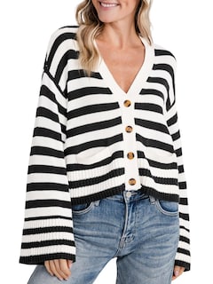 Foto 1 | Jersey Tipo Cárdigan Saodimallsu A Rayas Para Mujer Negro - Venta Internacional.
