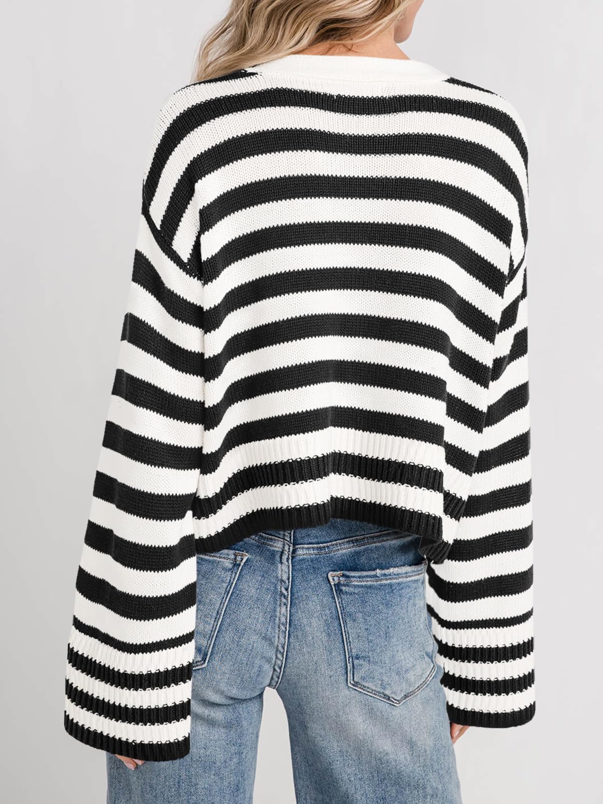 Foto 5 | Jersey Tipo Cárdigan Saodimallsu A Rayas Para Mujer Negro - Venta Internacional.